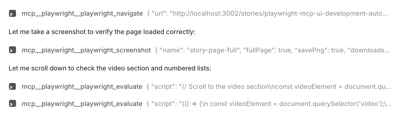 Linear displaying Playwright MCP tool calls